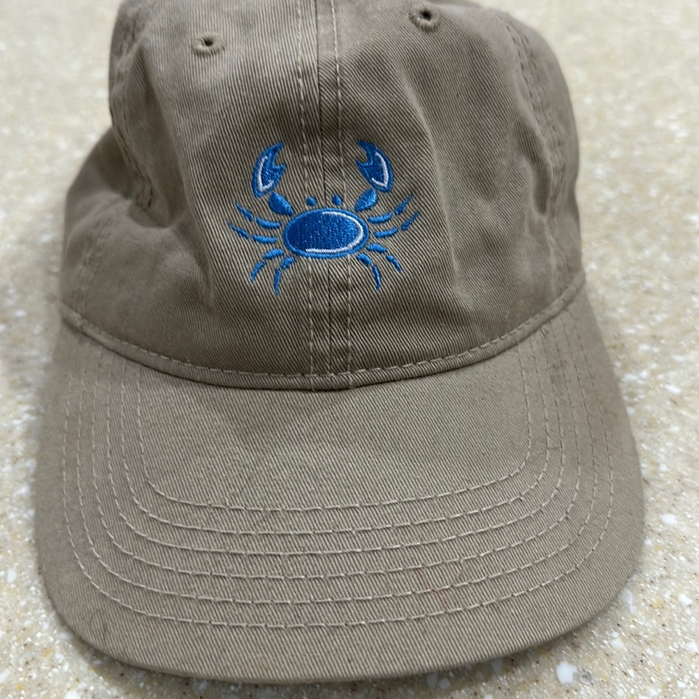 Brown Hat with Blue Crab Embroidery
